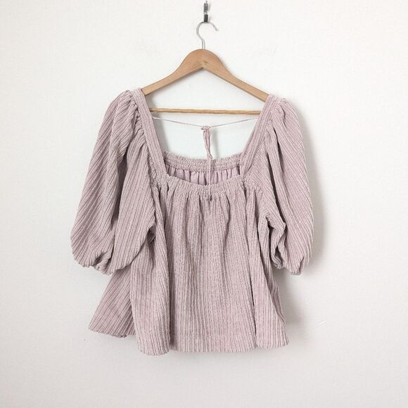 Free People lavender lilac light purple Raquel chenille textured stripe top - Picture 5 of 6